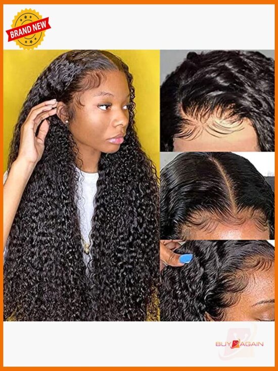 250% Density 13x6 HD Transparent Lace Front Wig Human Hair Kinky Curly Pre main image 6